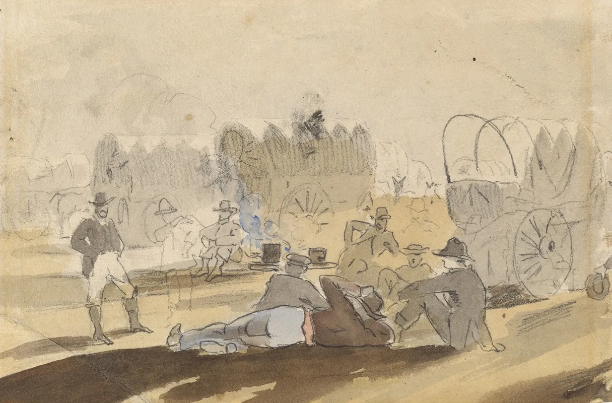 Caravan With Covered Wagons Resting Recto