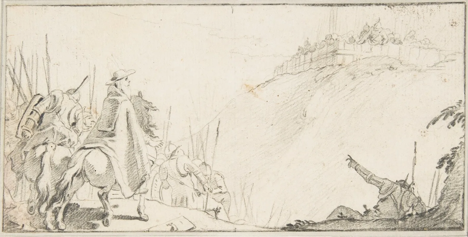 Cardinal With Troops Facing A Fortification On A Hilltop