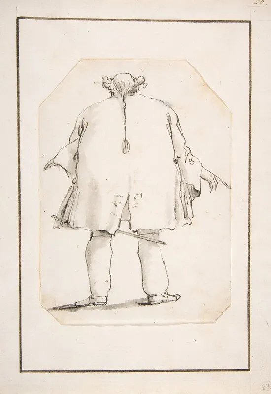 Caricature Of A Fat Man Seen From Behind