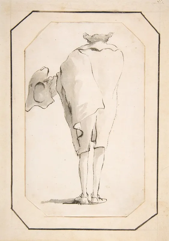 Caricature Of A Man Holding A Tricorne Seen From Behind