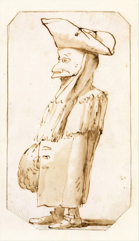 Caricature Of A Man In A Mask And A Tricorne Standing In Profile To The Left