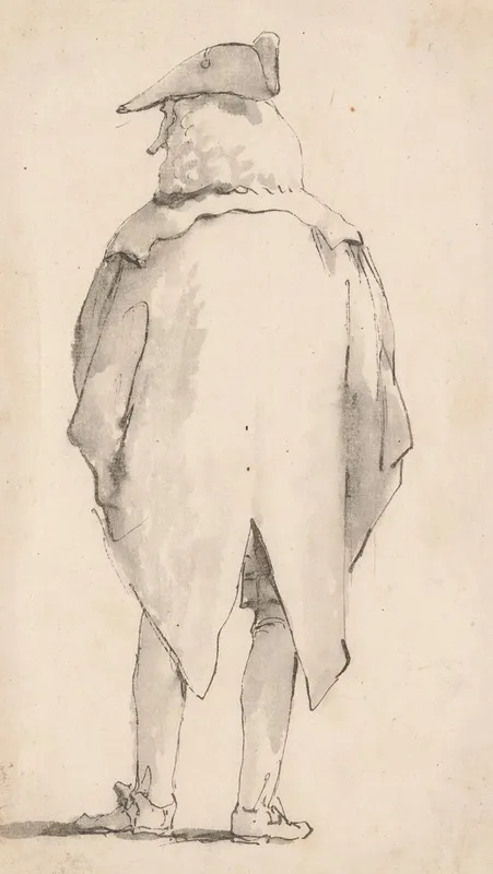 Caricature Of A Man Wearing A Wig And A Tricorne Seen From Behind