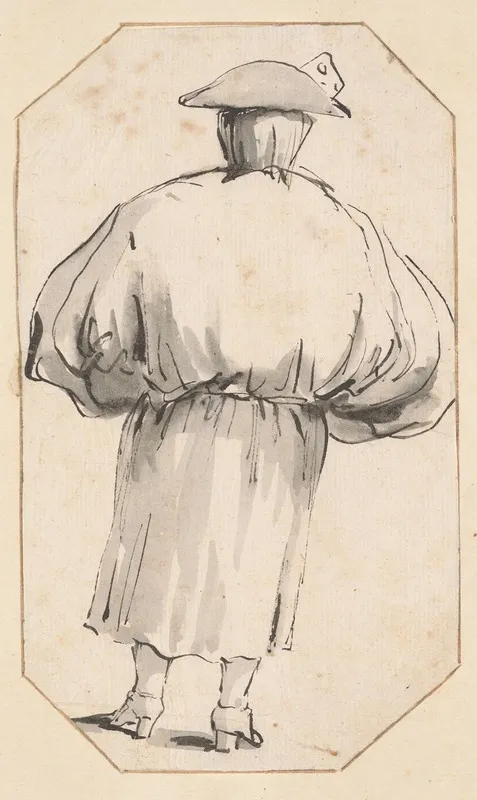 Caricature Of A Person In A Voluminous Gown Seen From Behind