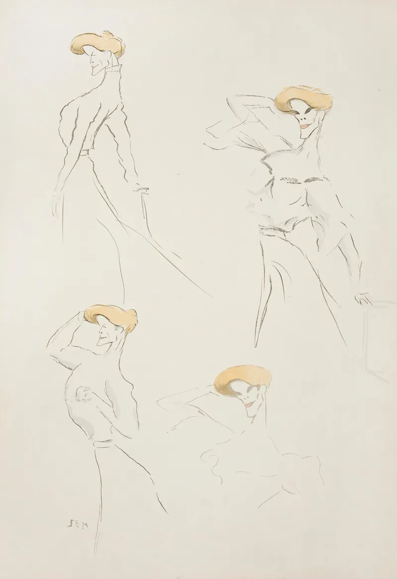 Caricature Of A Woman In Four Shots