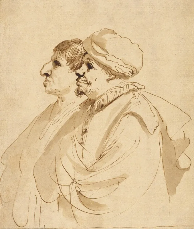 Caricature Of Two Men Seen In Profile