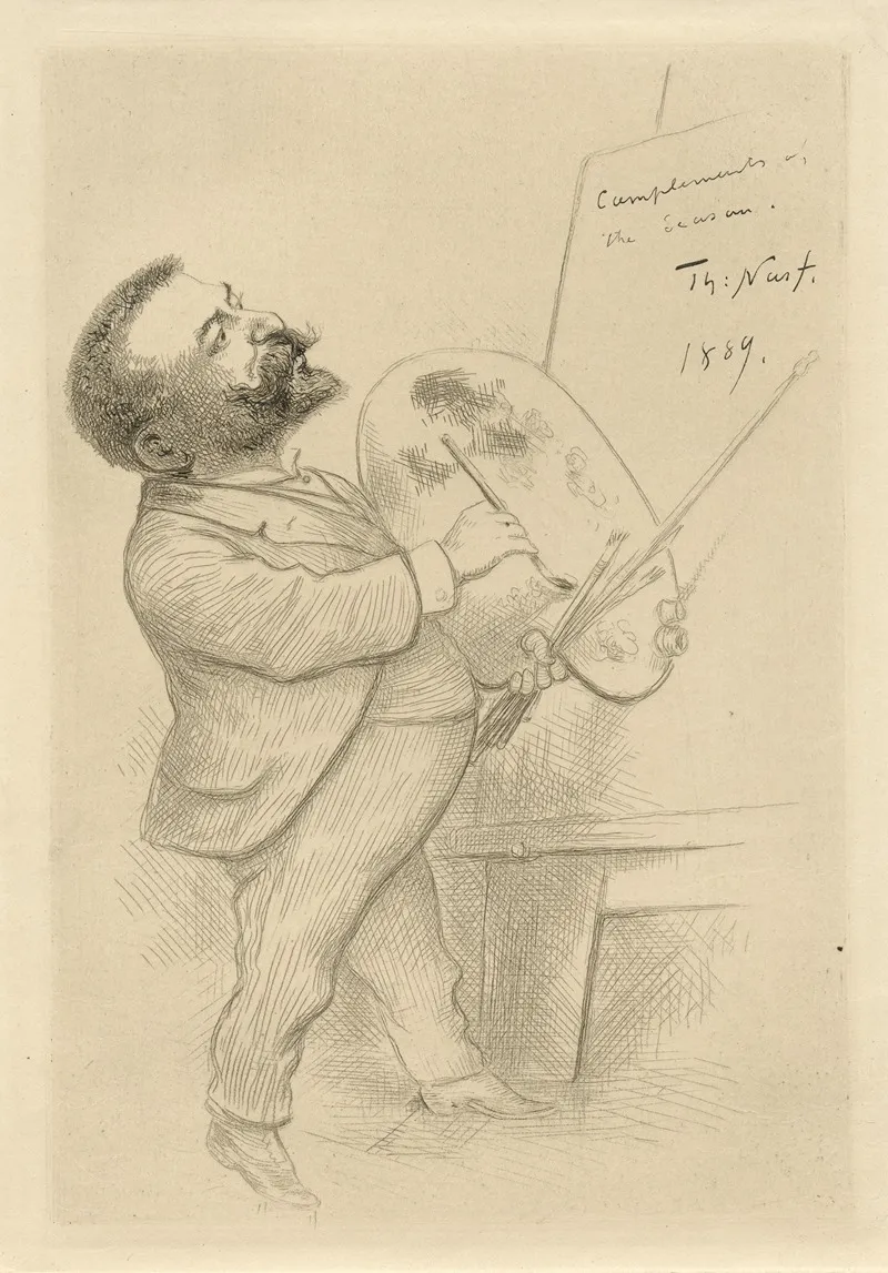 Caricature Self Portrait At Easel