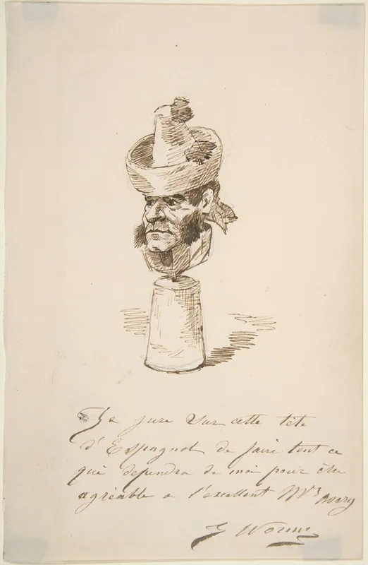 Caricatured Head Of A Spaniard by Jules Worms - Canvas Print