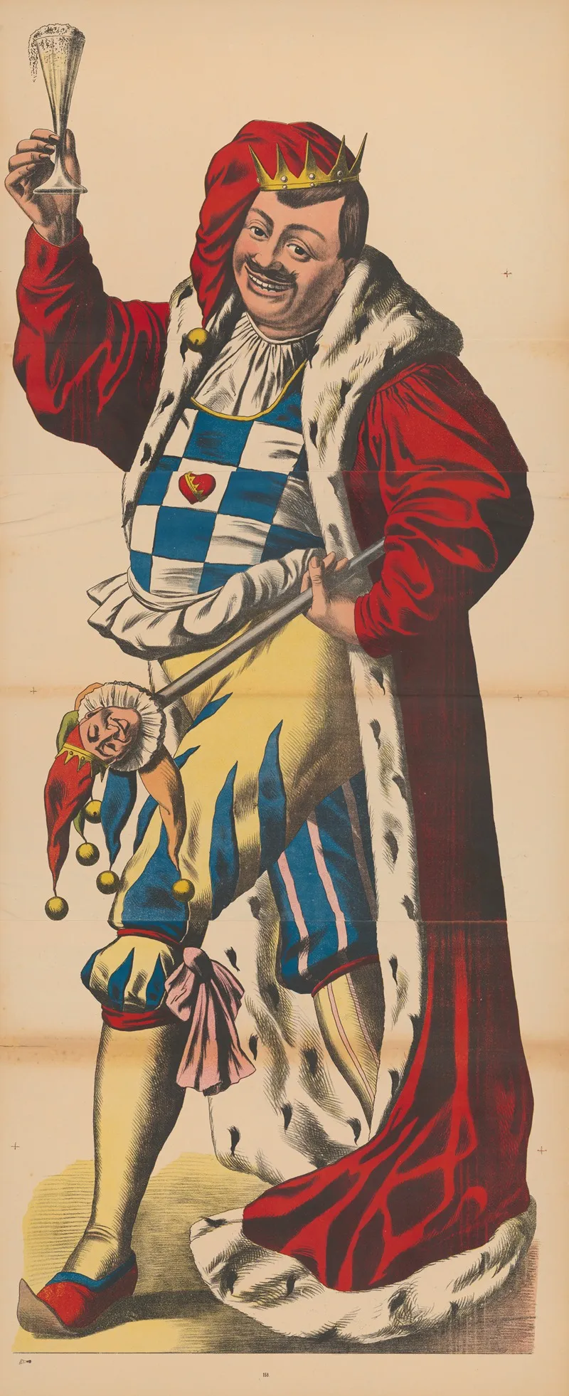 Carnival Prince In Long Red Robe With A Glass Of Beer And A Marotte by René Ackermann - Canvas Print