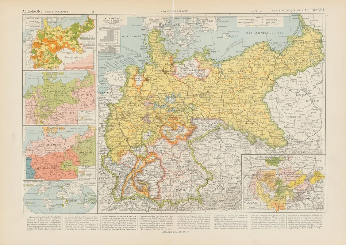 Carte Politique De Lallemagne by Paul Vidal de La Blache - Canvas Print