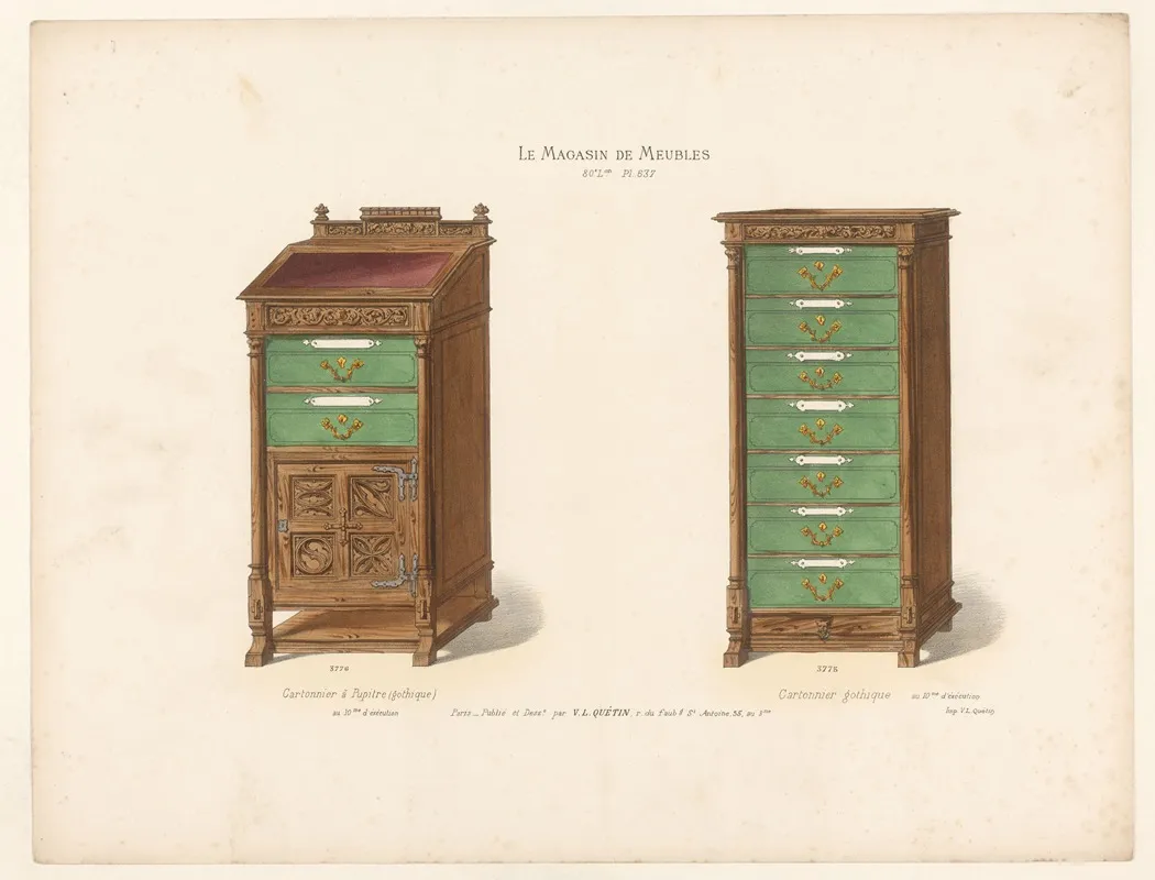 Cartonnier A Pupitre Gothique Cartonnier Gothique by Victor Léon Michel Quétin - Canvas Print