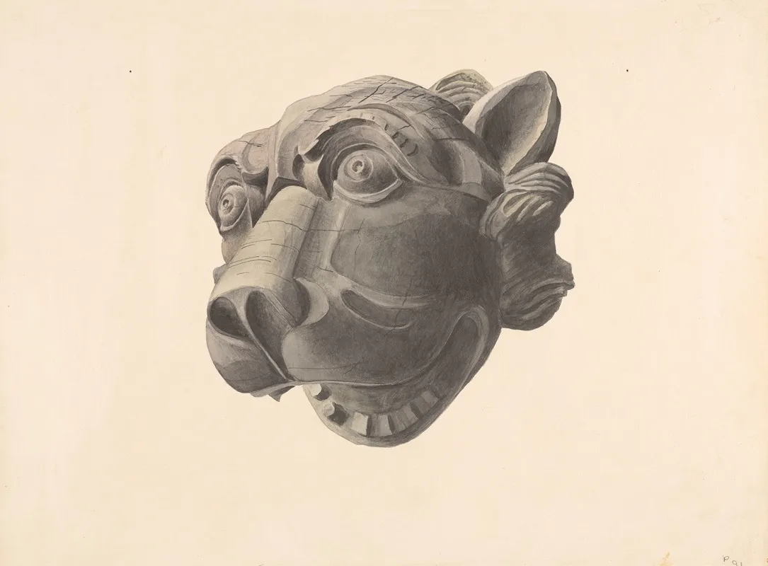 Carved Cat Head Gargoyle by Alton K. Skillin - Canvas Print