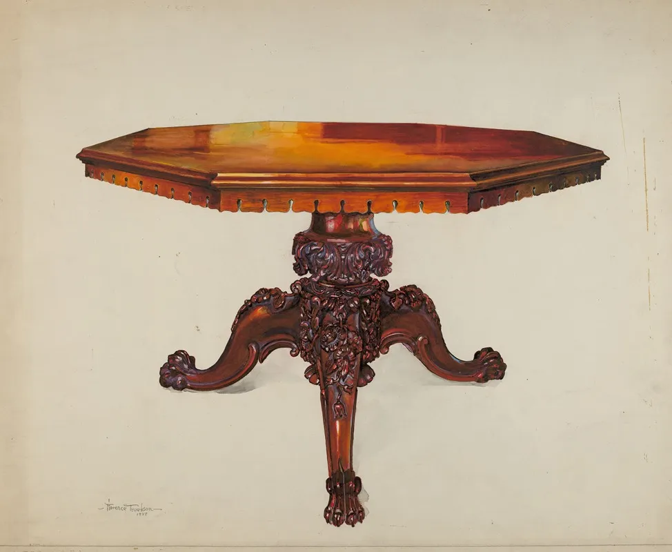 Carved Mahogany Table by Florence Truelson - Canvas Print