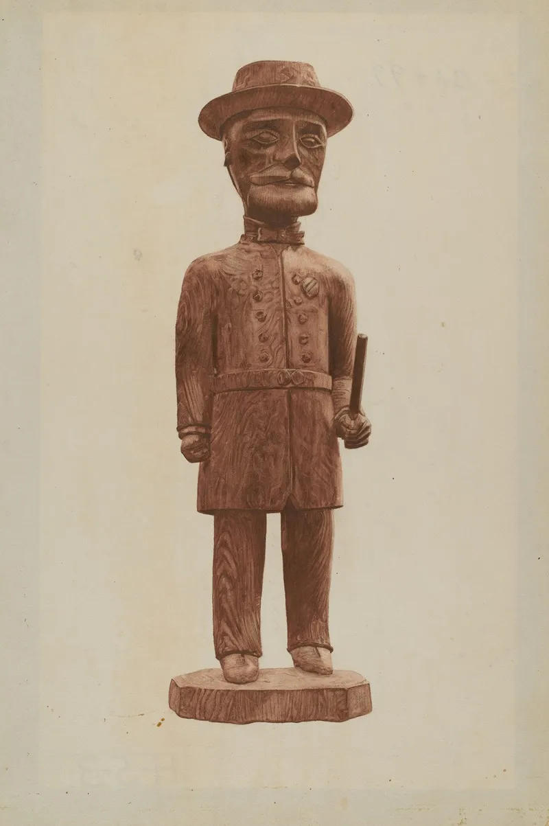Carved Policeman by Mildred E. Bent - Canvas Print
