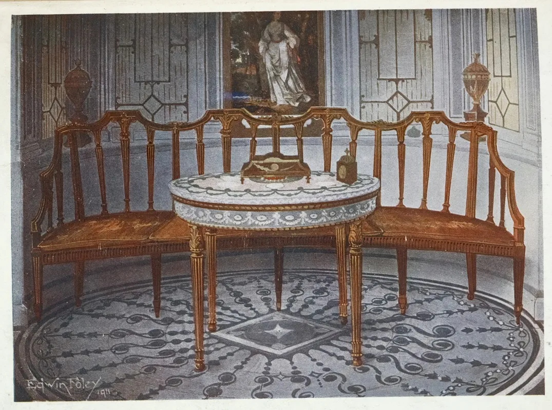 Carved Satinwood Barback Settee Painted And Gilt Table by Edwin Foley - Canvas Print