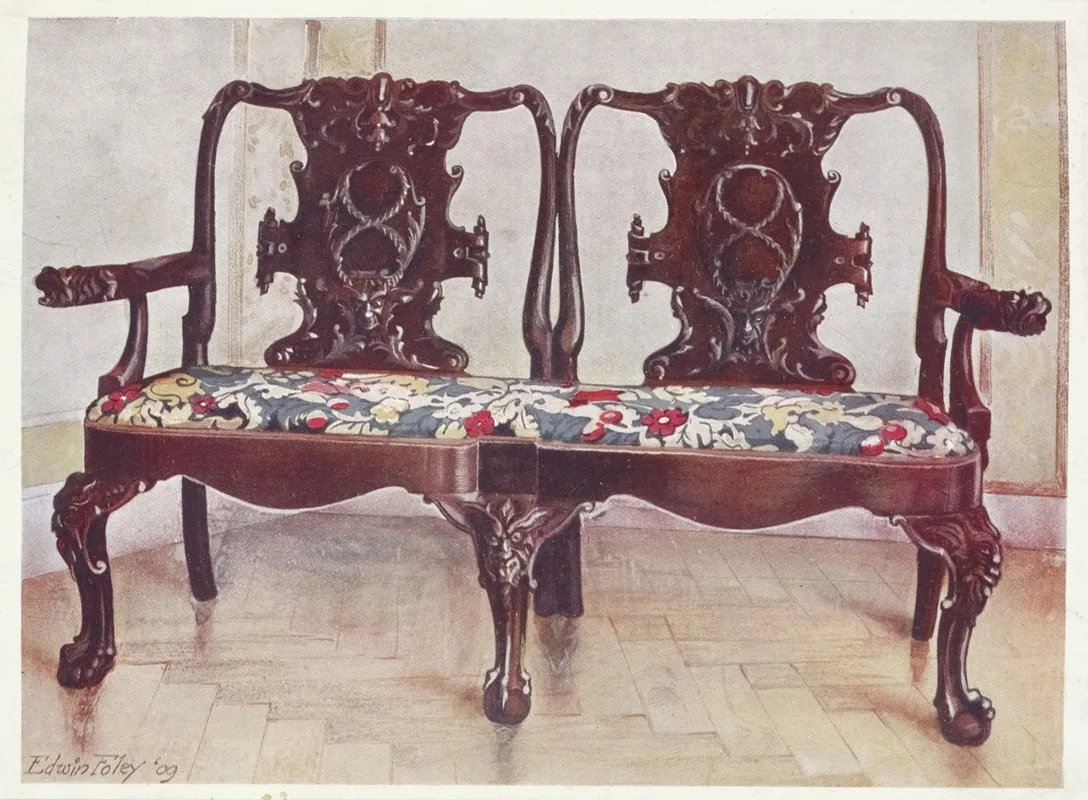 Carved Walnut Darby And Joan Settee by Edwin Foley - Canvas Print