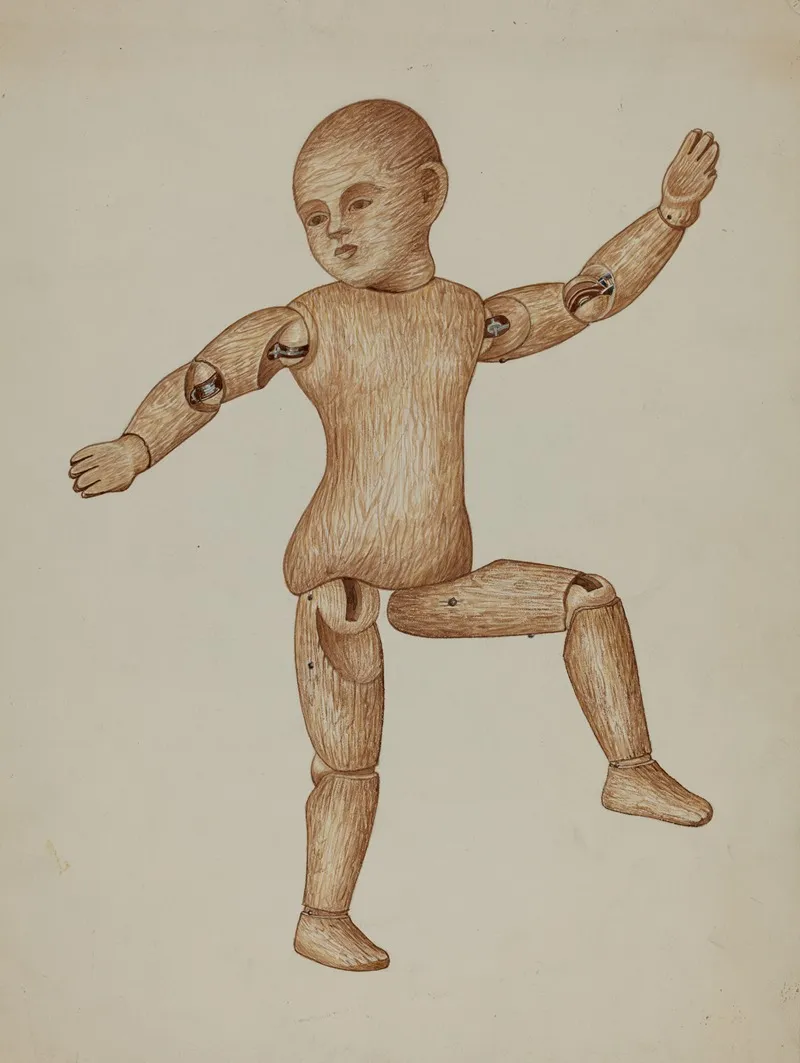 Carved Wood Doll by Edith Towner - Canvas Print
