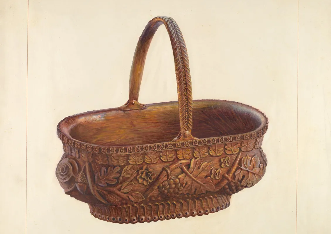 Carved Wooden Basket by Regina Henderer - Canvas Print