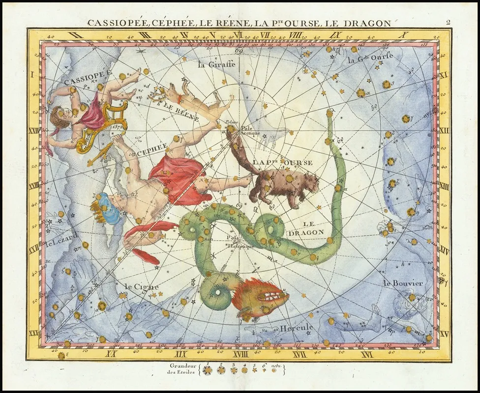 Cassiopee Cehee Le Renne La Petite Ourse Le Dragon Cassiopea Cepheus Ursa Minor Draco by John Flamsteed - Canvas Print
