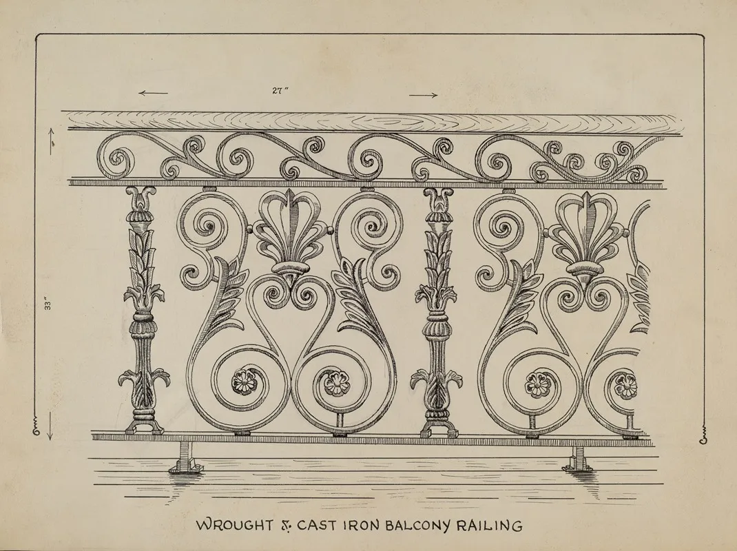 Cast Iron Balcony Rail 15 by Ray Price - Canvas Print