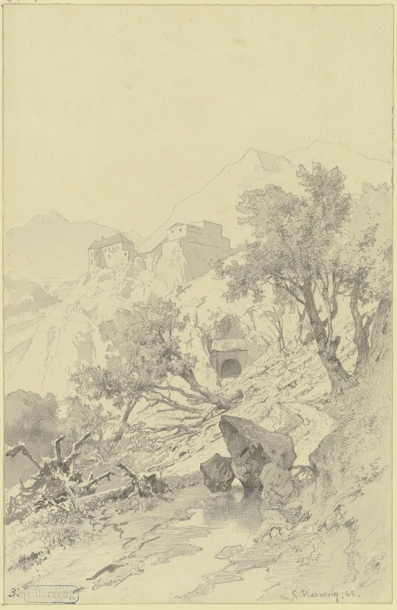 Castle In The Mountains by Karl Friedrich Harveng - Canvas Print