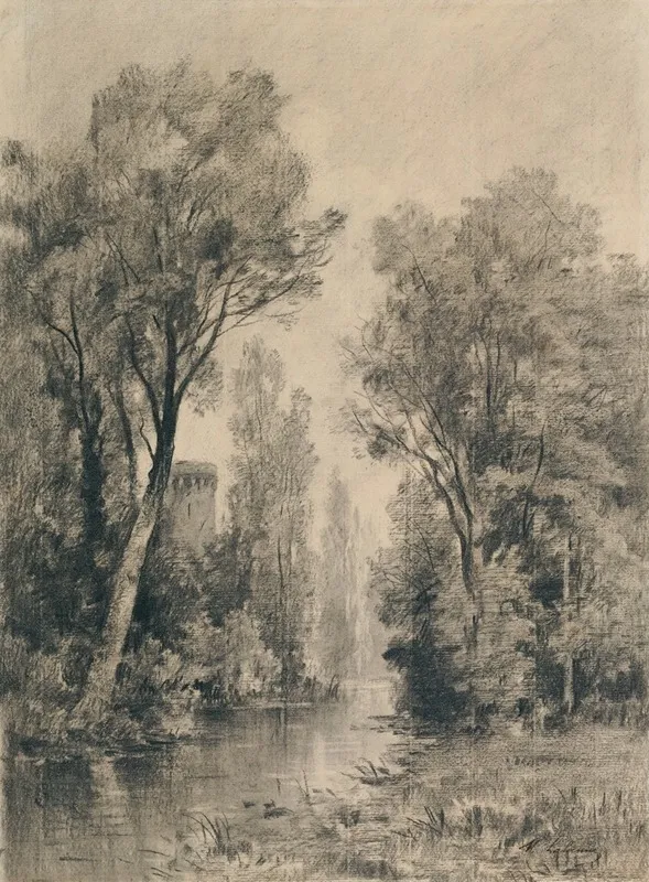 Castle Overlooking A River by Maxime Lalanne - Canvas Print