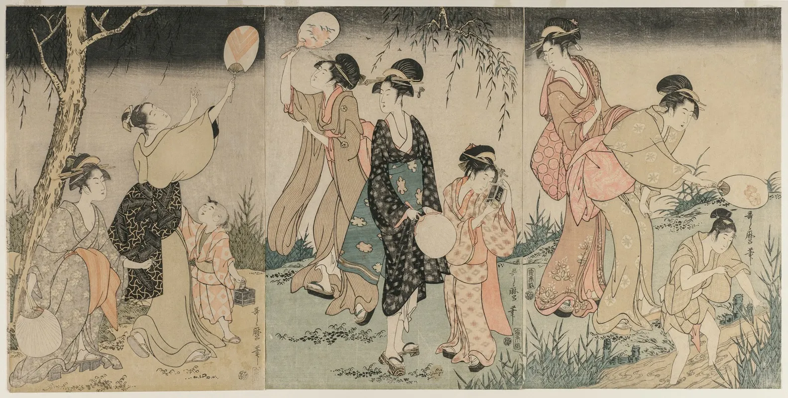 Catching Fireflies by Kitagawa Utamaro - Canvas Print