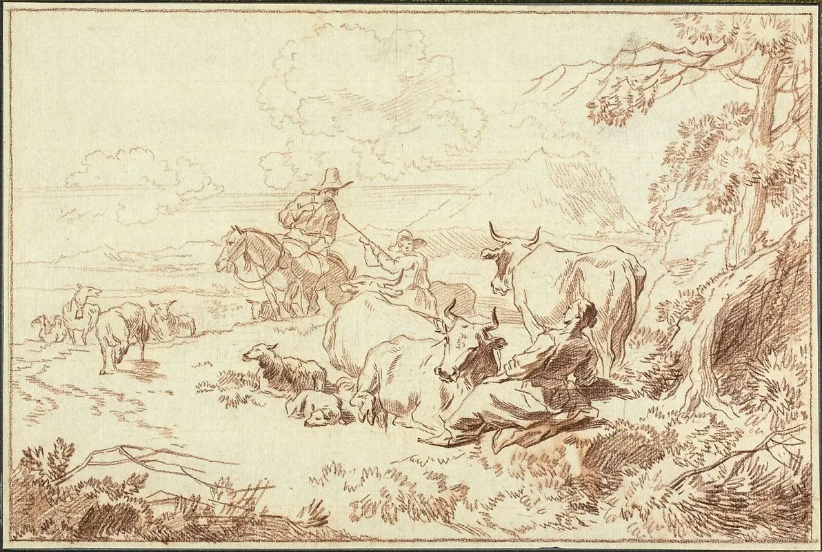 Cattle And Sheep With Shepherds And Shepherdess by Abraham Jansz. Begeyn - Canvas Print