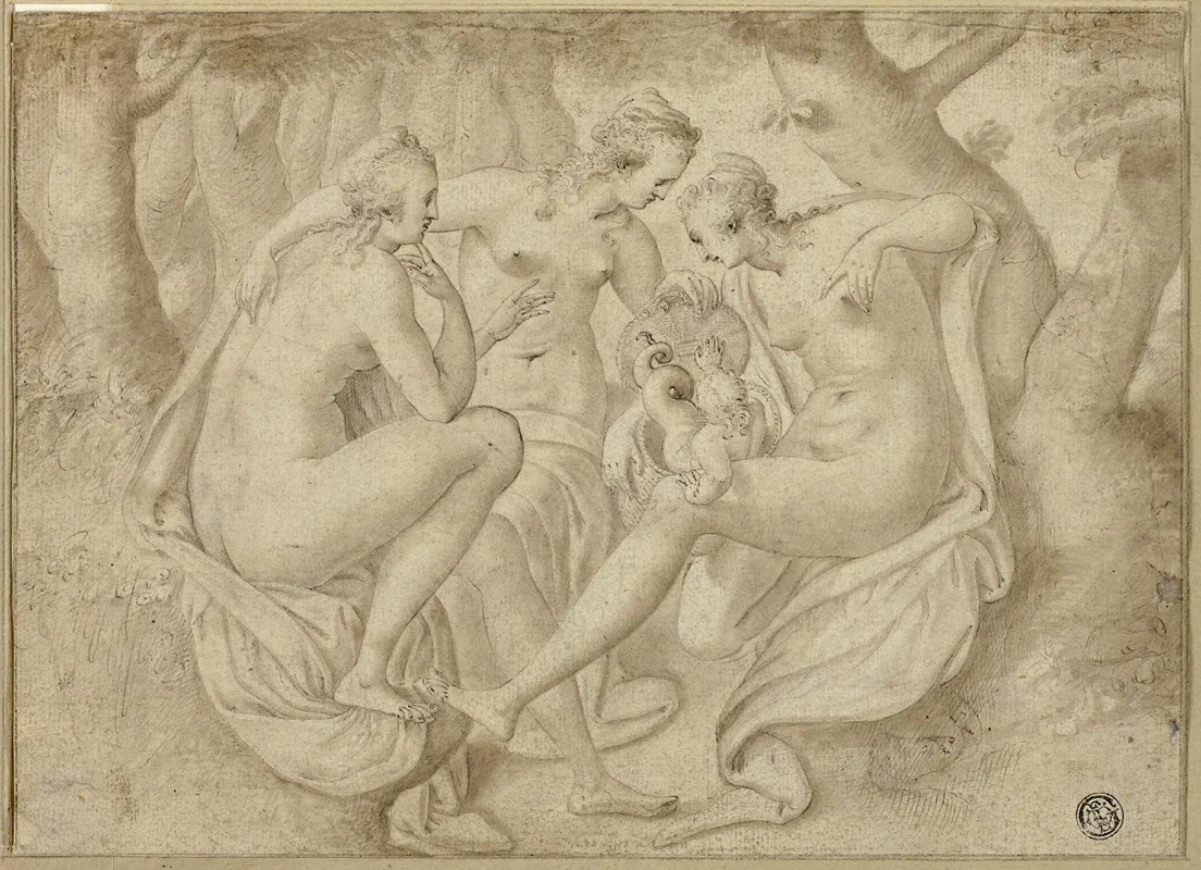 Cecrops Daughters Uncover Erichthonius by Anthonie van Blocklandt - Canvas Print
