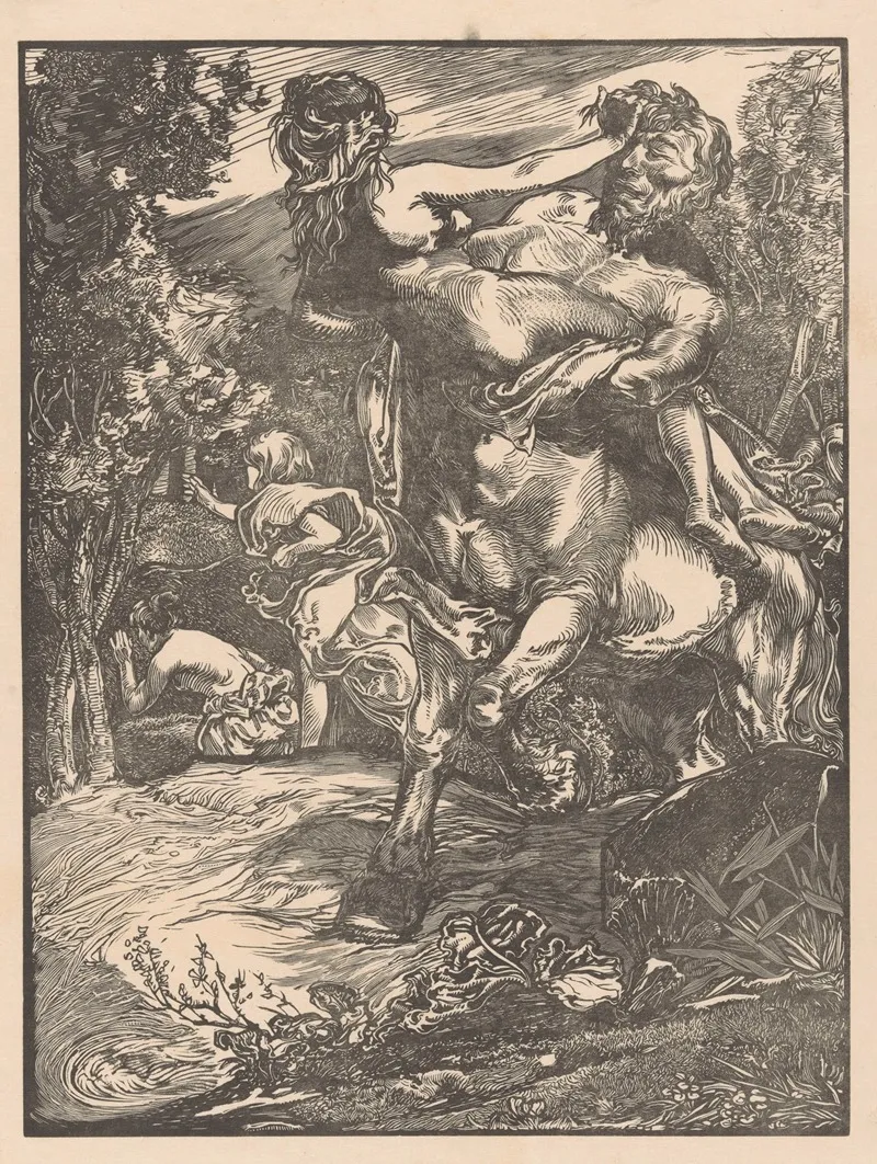 Centaur Die Een Vrouw Ontvoert by Johannes Josephus Aarts - Canvas Print