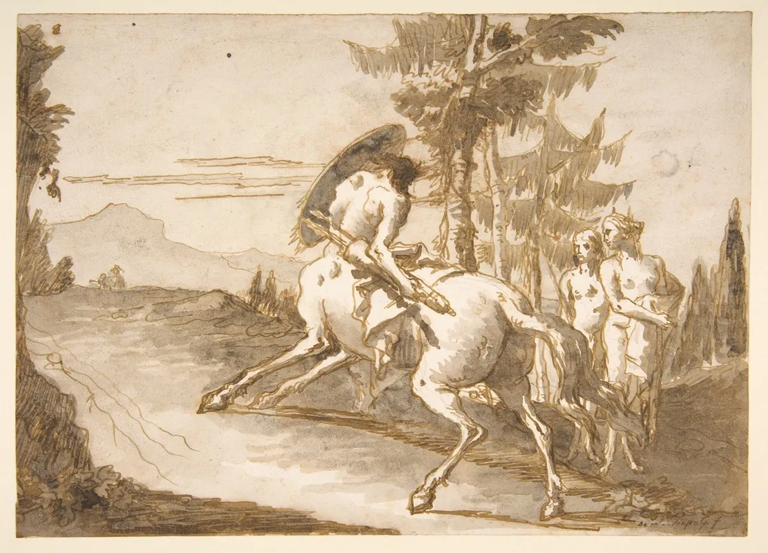 Centaur With Shield And Two Satyresses