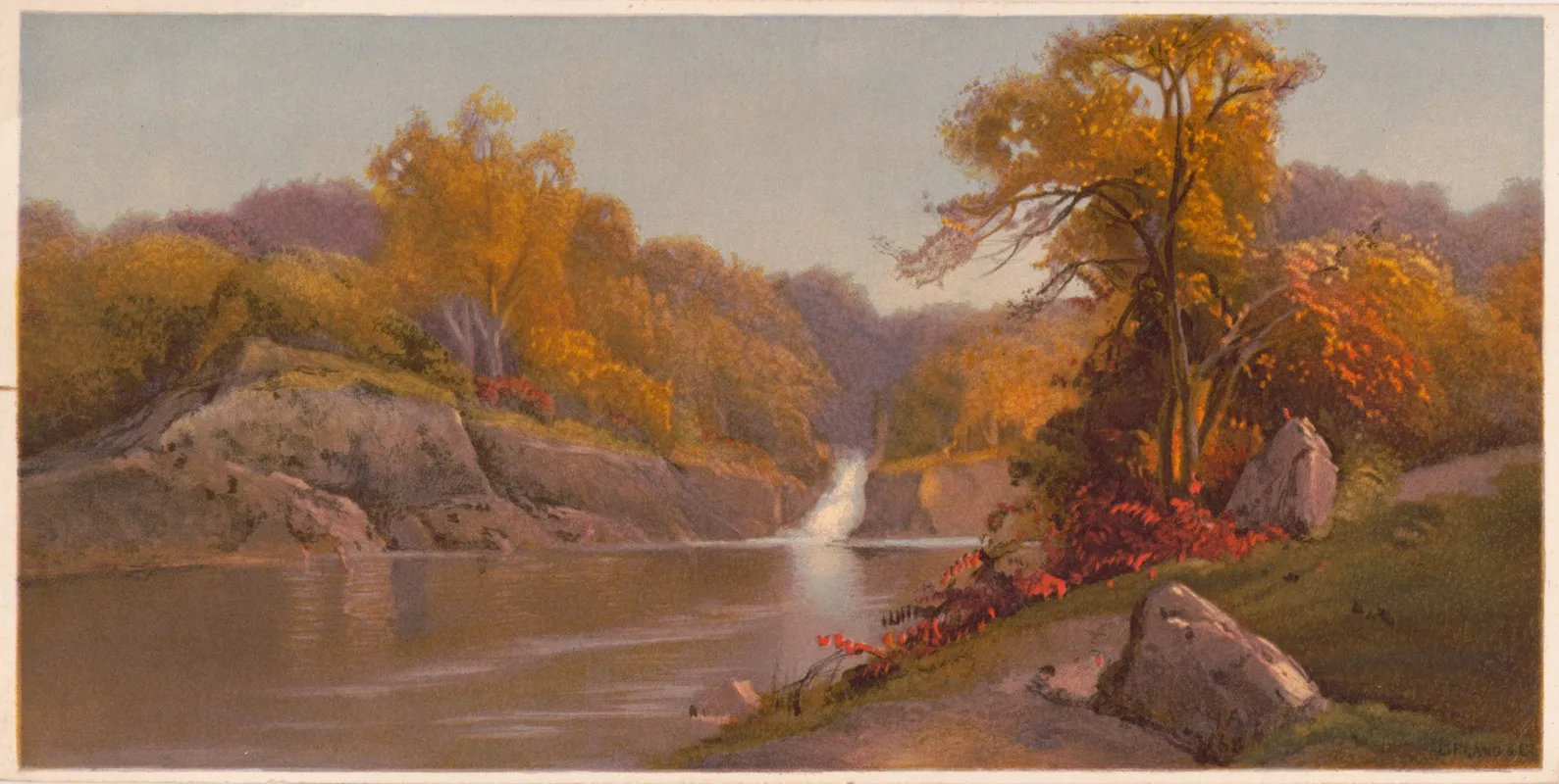 Central Park Views No 2 The Waterfall by Henry Augustus Ferguson - Canvas Print