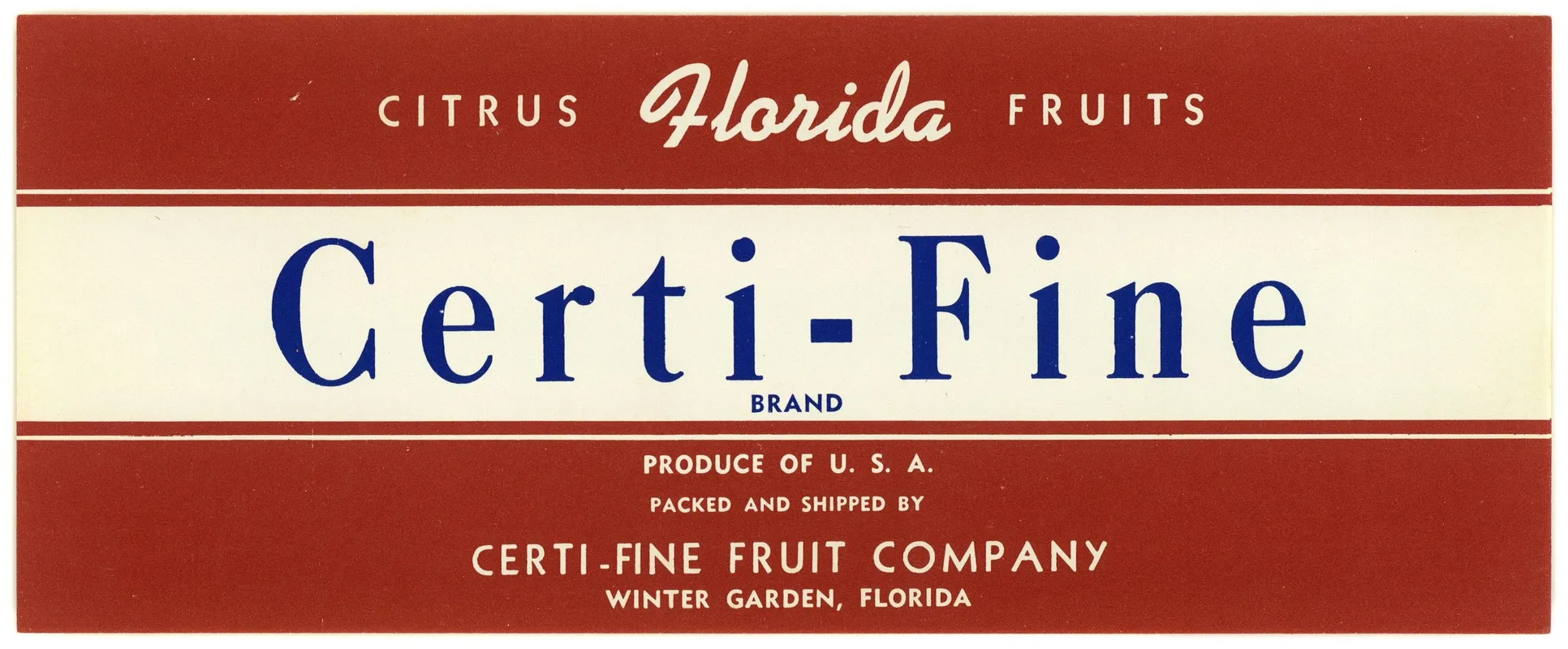 Certi Fine Brand Florida Citrus Fruit Label