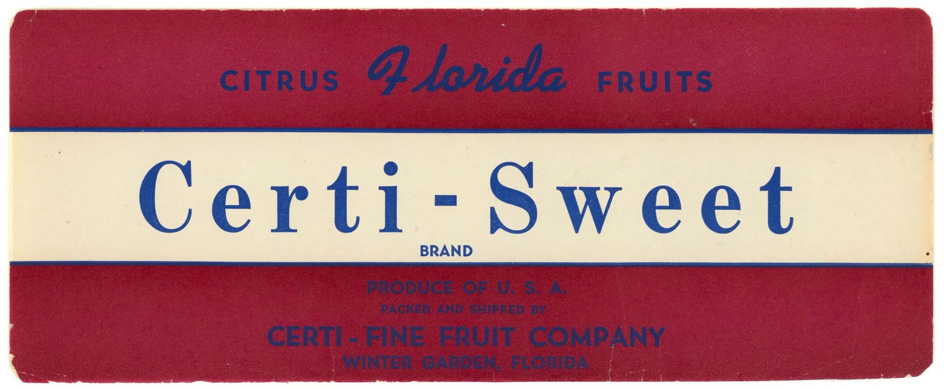 Certi Sweet Brand Florida Citrus Fruit Label
