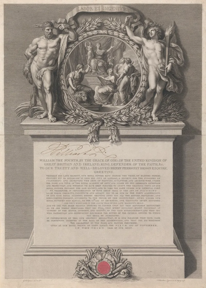 Certificate Of The Royal Academy Of Arts Appointing Henry Perronet Briggs To Be An Associate November 7 1825