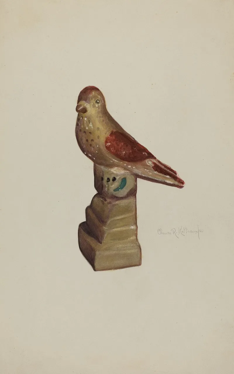 Chalkware Bird by Elmer R. Kottcamp - Canvas Print