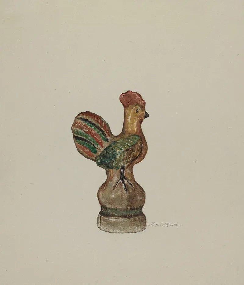 Chalkware Rooster 3 by Elmer R. Kottcamp - Canvas Print