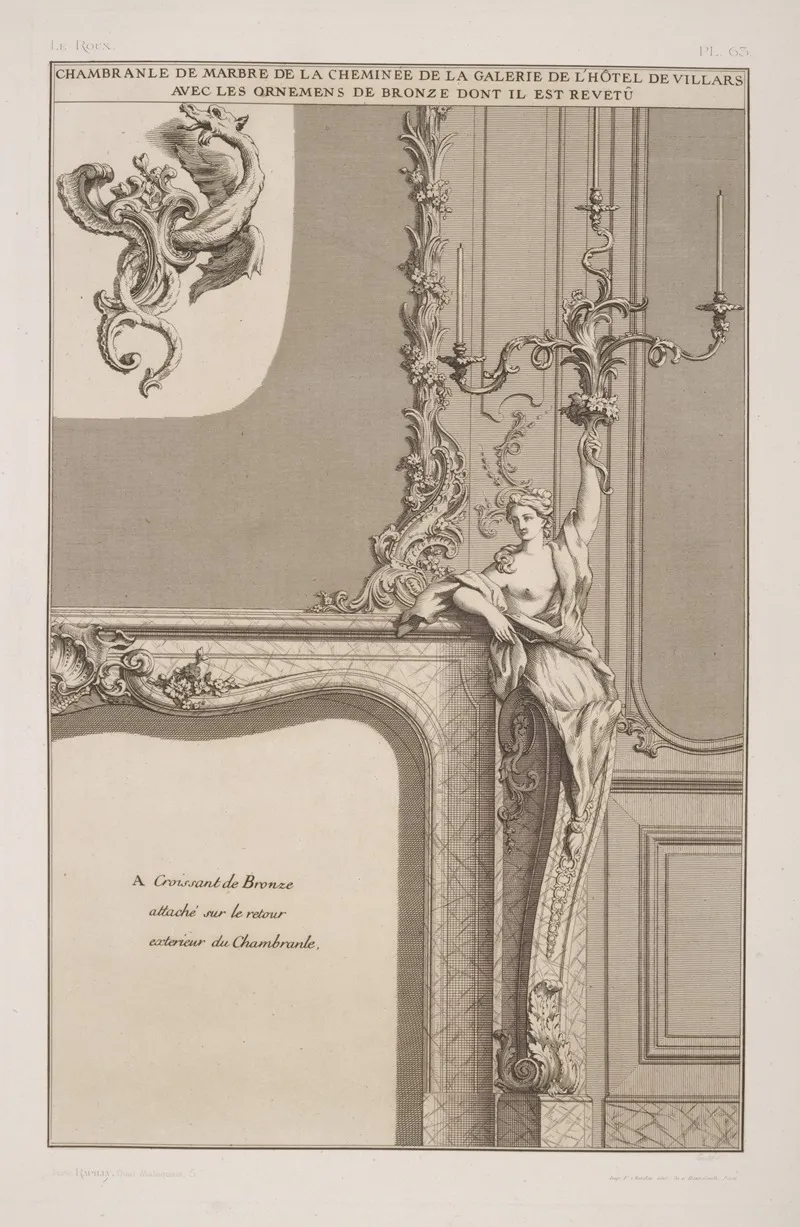 Chambranle De Marbre De La Cheminee De La Galerie De Lhotel De Villars Avec Les Ornemens De Bronze Dont Il Est Revetu by André-Charles Boulle - Canvas Print