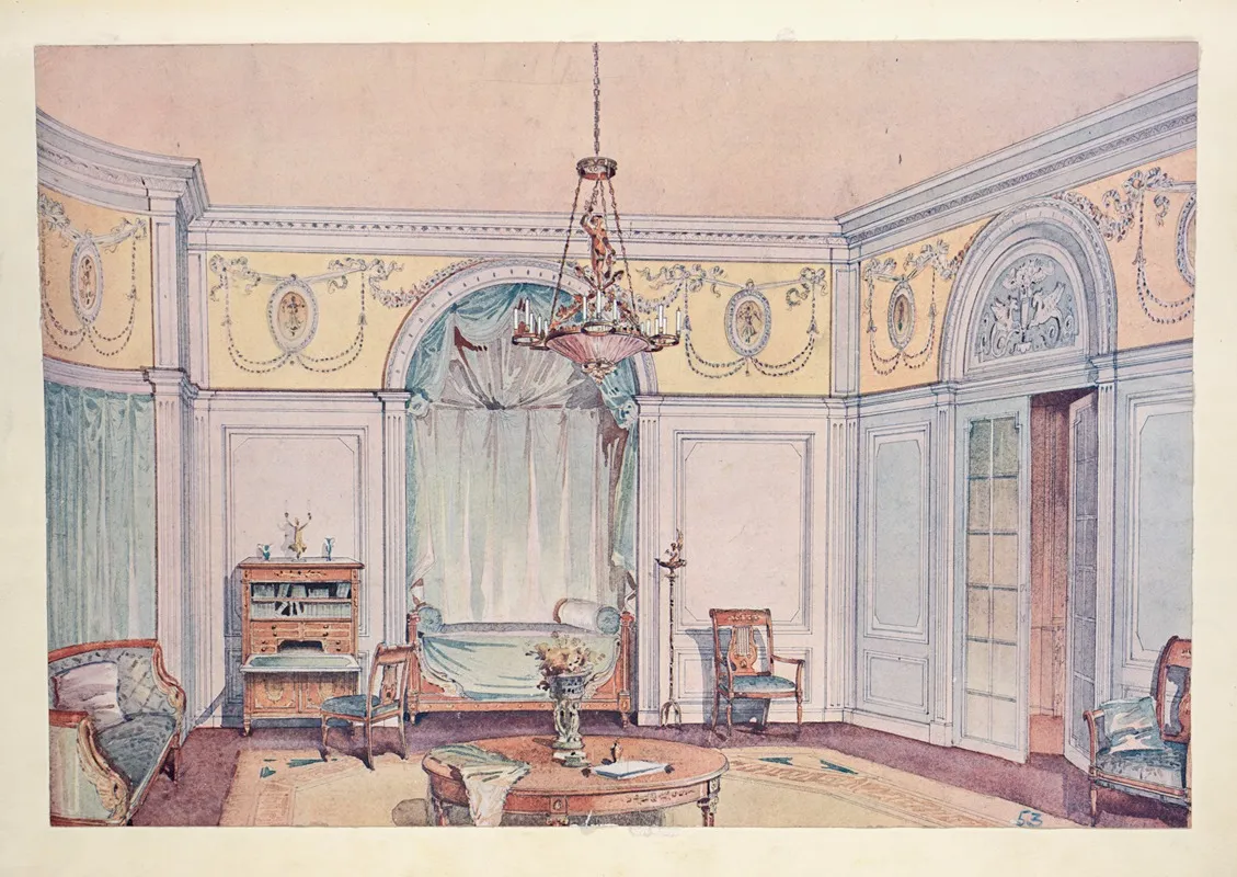 Chambre A Coucher Epoque De La Directoire by Georges Rémon - Canvas Print