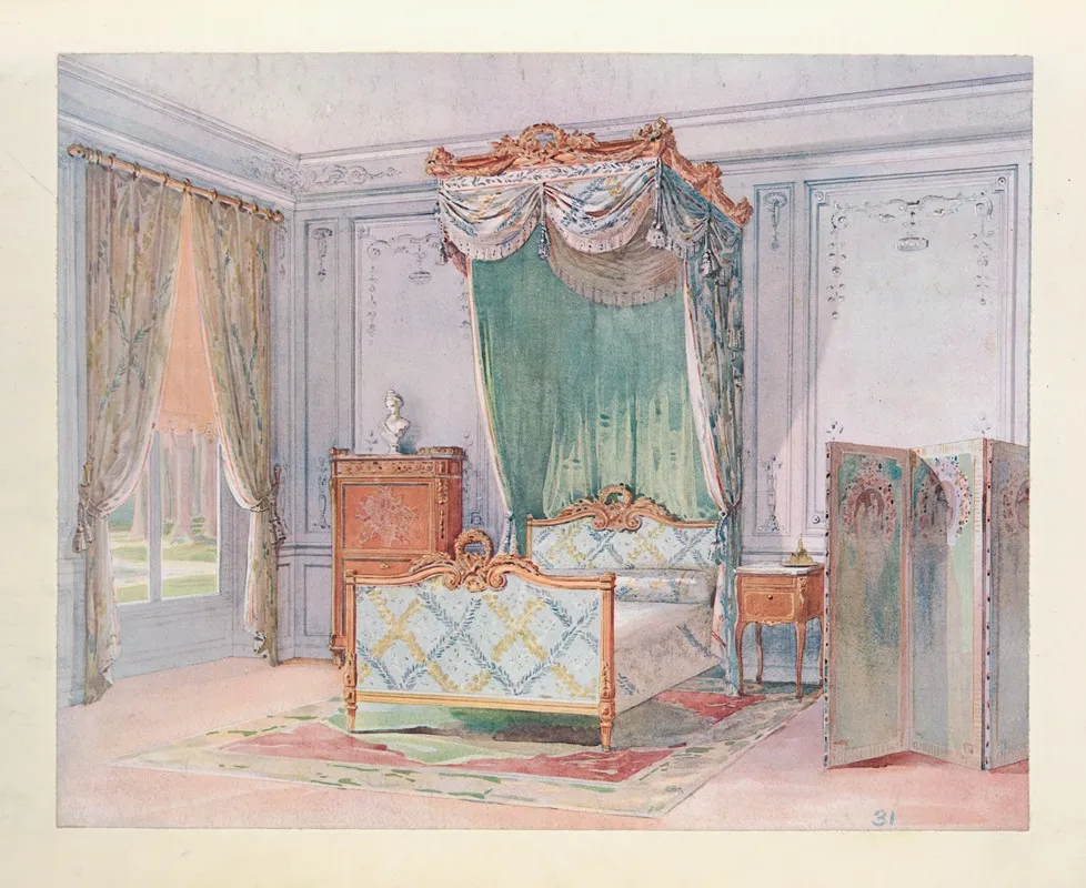 Chambre A Coucher Louis Xvi Peinte En Gris by Georges Rémon - Canvas Print