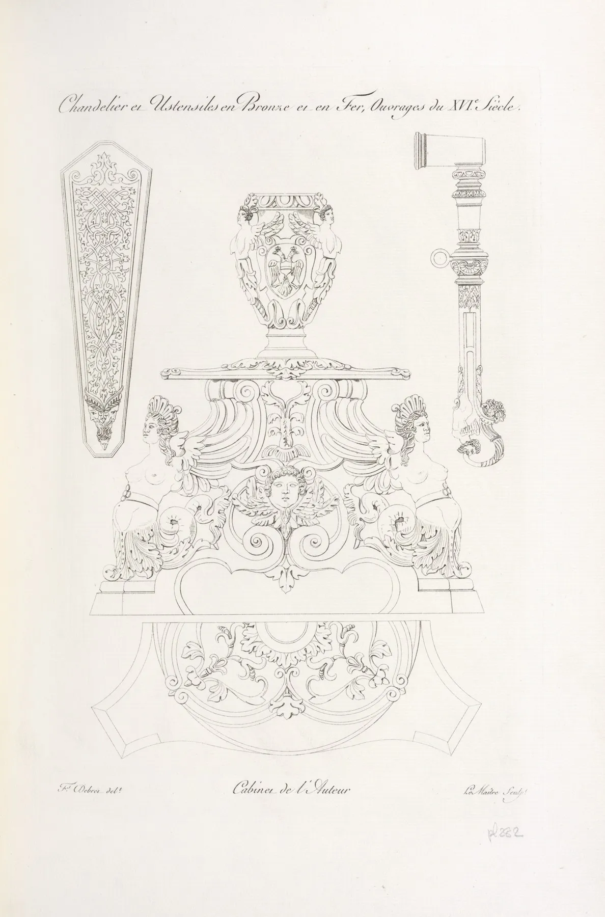 Chandelier Et Ustensiles En Bronze Et En Fer Ouvrages Du Xvie Siecle by Nicolas Xavier Willemin - Canvas Print