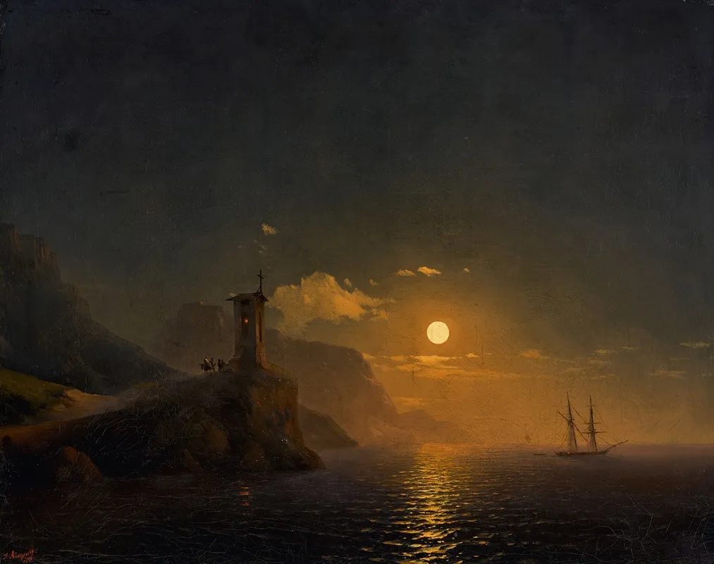 Chapel By The Coast On A Moonlit Night by Ivan Konstantinovich Aivazovsky - Canvas Print
