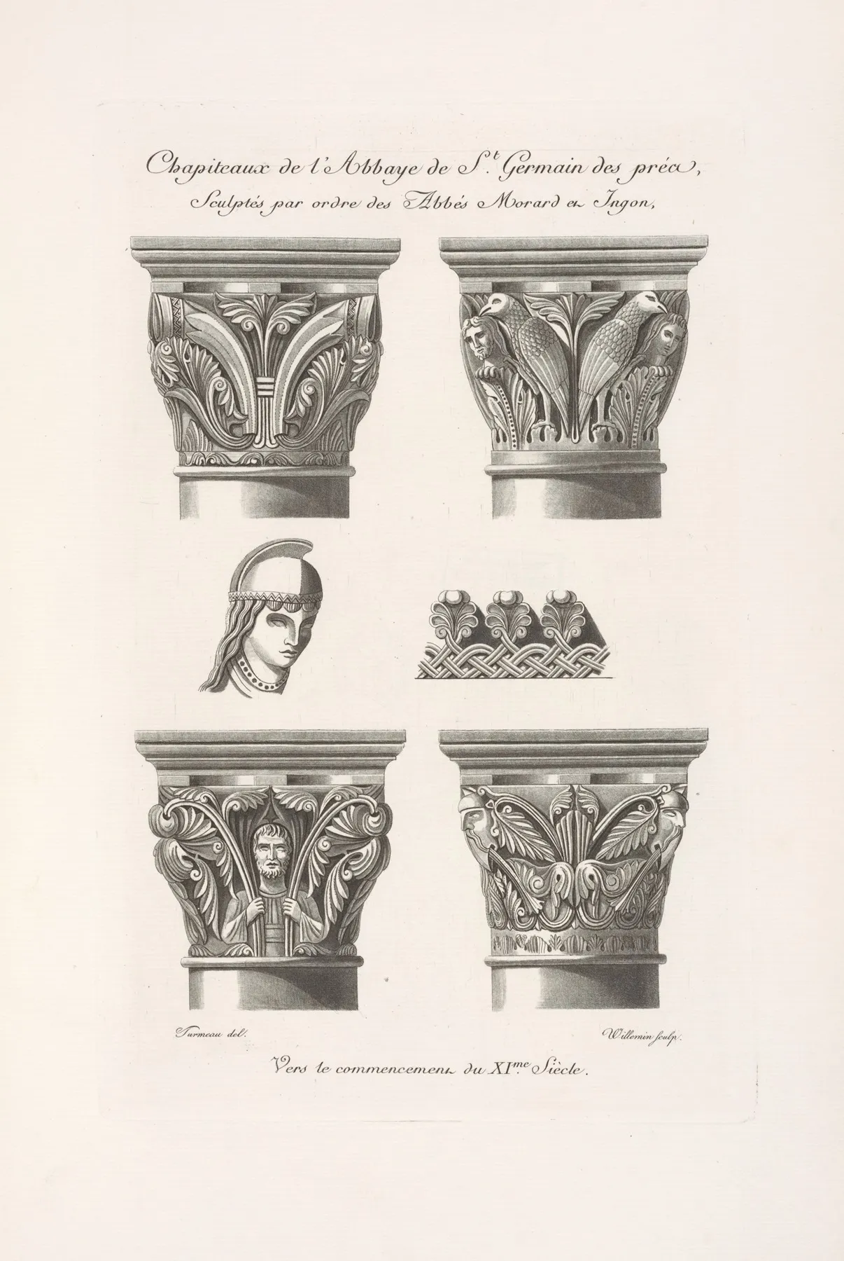 Chapiteaux De Labbaye De St Germain Des Pres Sculptes Par Ordre Des Abbes Morard Et Ignon Vers Le Commencement Du Xime Siecle