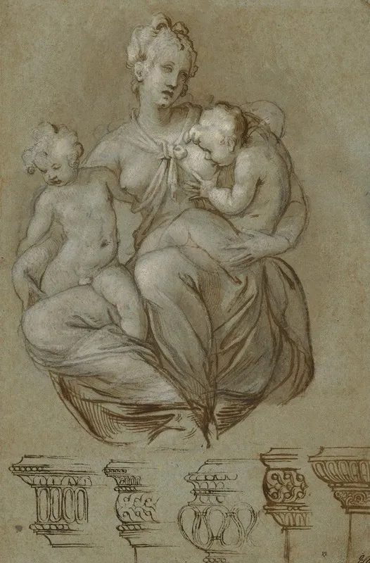 Charity And Studies Of Entablatures by Paolo Farinati - Canvas Print