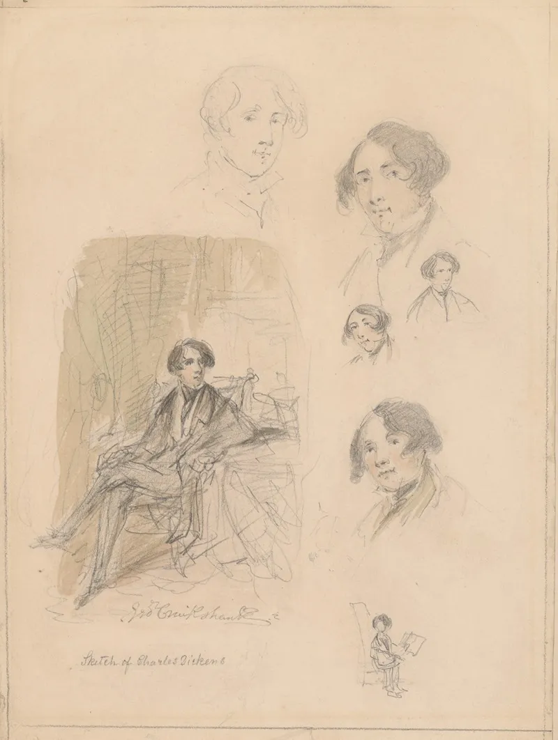 Charles Dickens 7 Original Pencil Sketches by George Cruikshank - Canvas Print