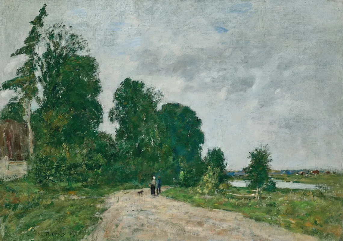 Chemin Anime Bord De Riviere by Eugène Boudin - Canvas Print