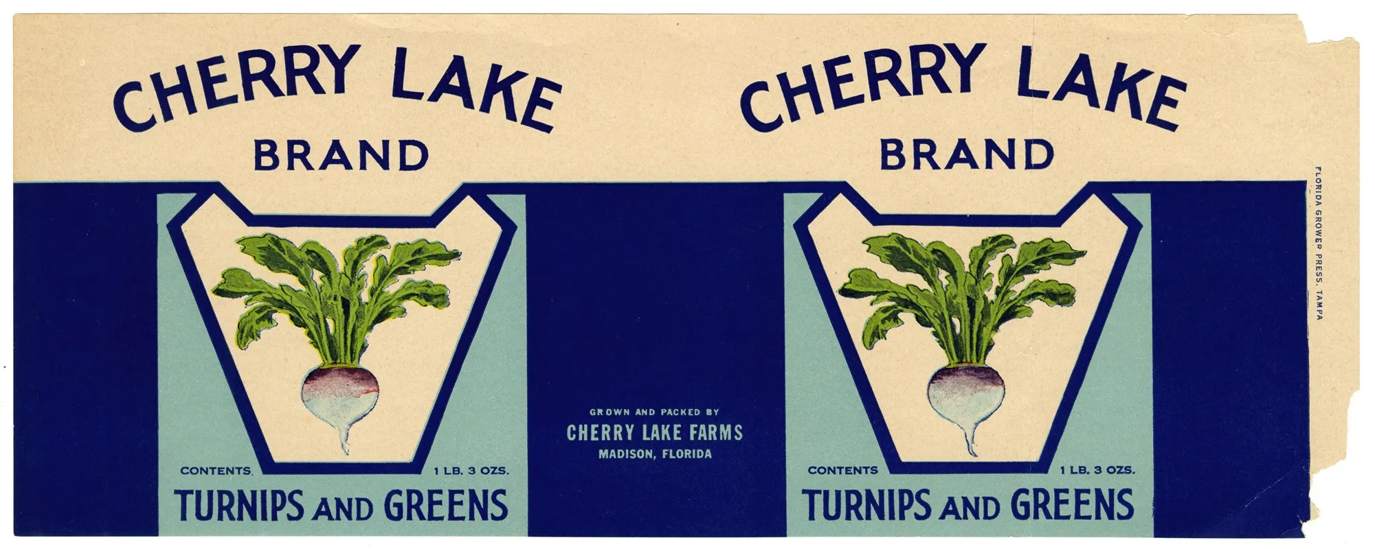 Cherry Lake Brand Turnips And Greens Label