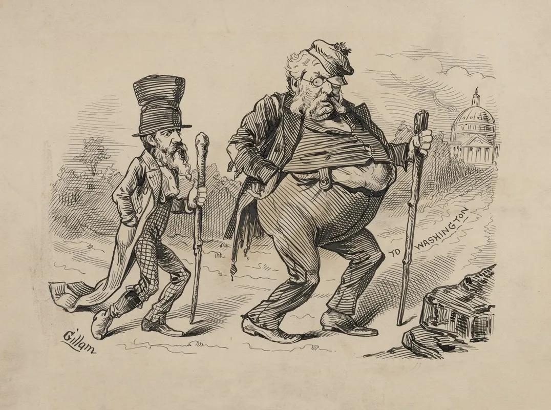 Chester Arthur And Thomas Platt Walking To Washington Dc by Bernhard Gillam - Canvas Print