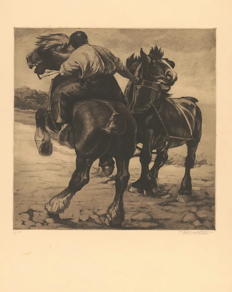 Chevaux Deteles by Constant Eugène de Busschere - Canvas Print