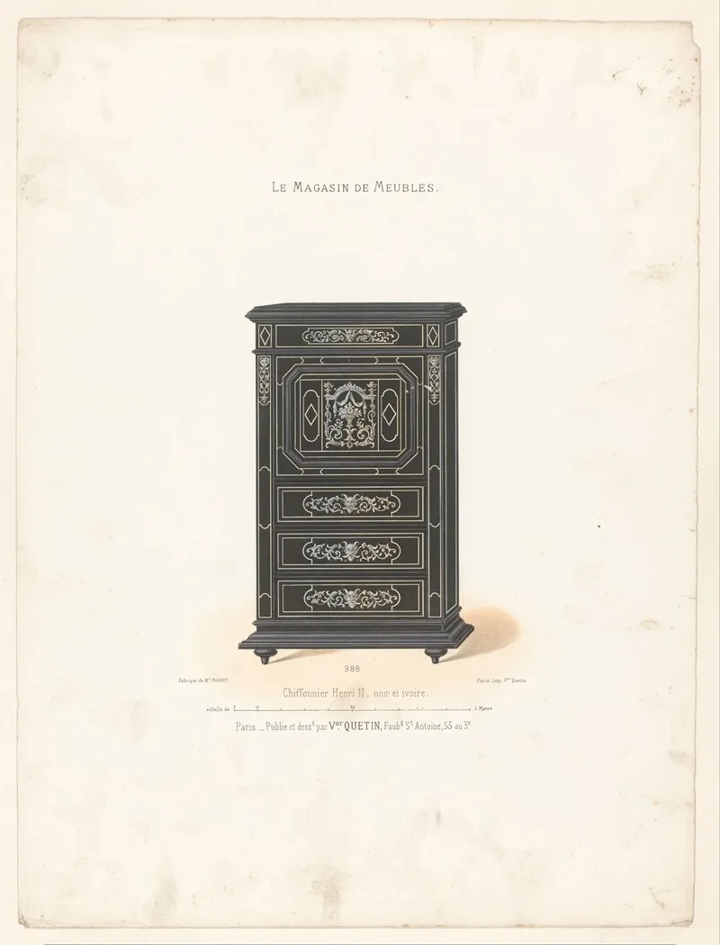 Chiffonnier Henri Ii Noir Et Ivoire by Victor Léon Michel Quétin - Canvas Print