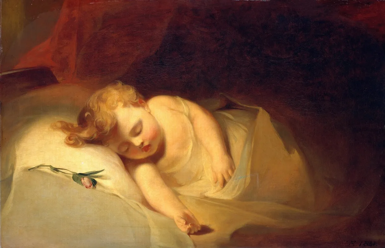 Child Asleep The Rosebud by Thomas Sully - Canvas Print